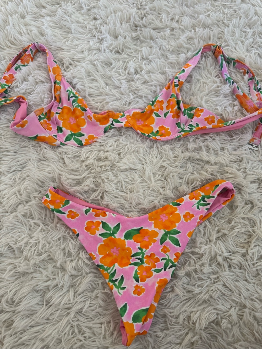 Kulani Kinis Pink Floral Underwire Bikini with Orange Flowers